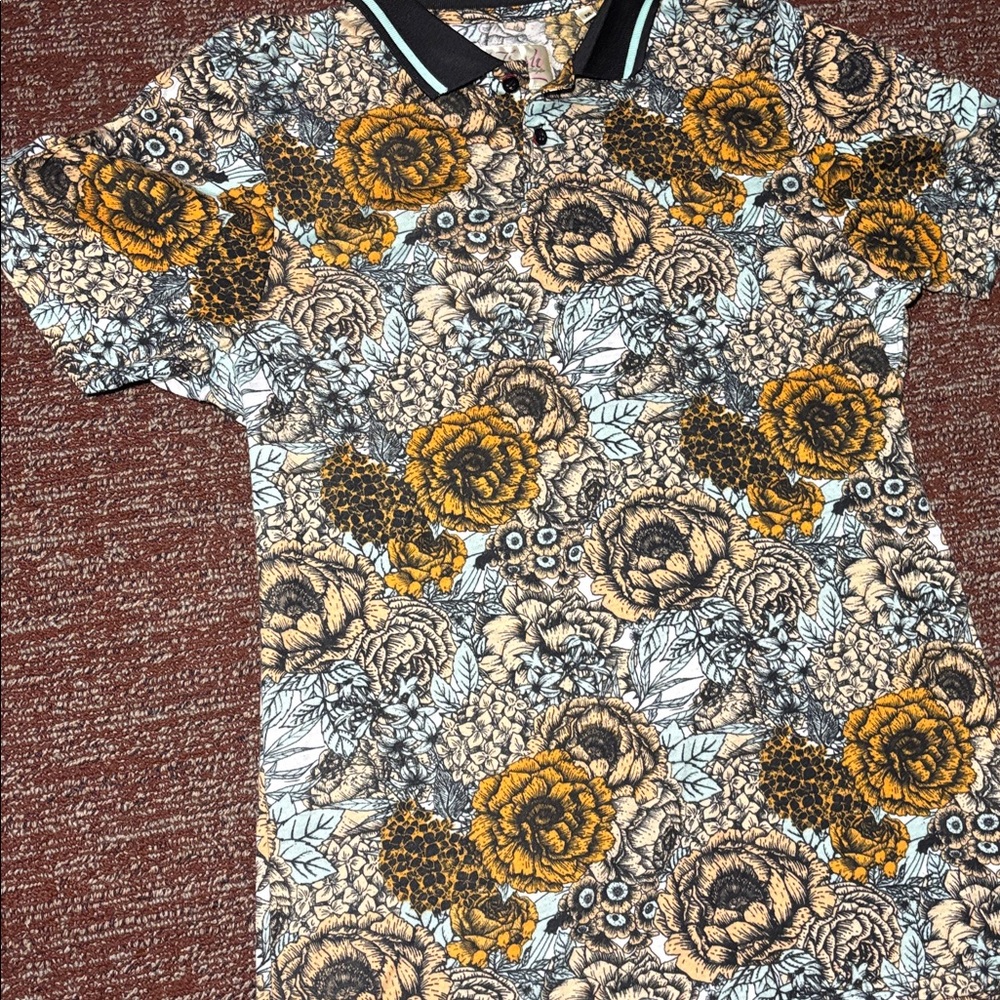 Men’s polo bold patterned floral casual short sleeve polo shirt men’s medium